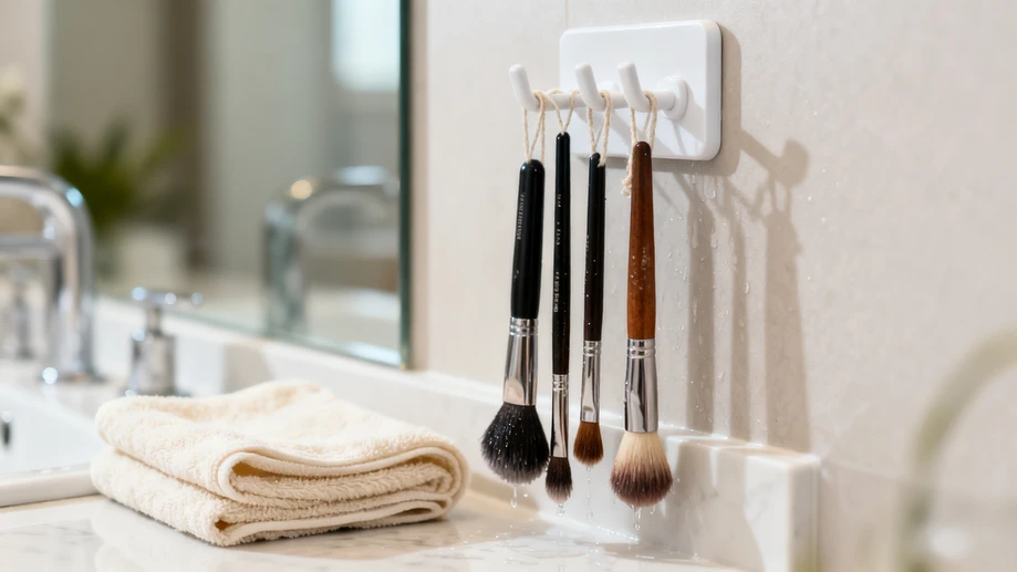 Why hanging recently washed makeup brushes upside down to dry preserves their performance far longer than other methods